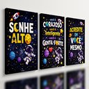 Ver imagem 1 de Kit 3 Quadro Decorativo Galáxia Frases Infantil Criança Qualidade Premium Moderno 28x20cm