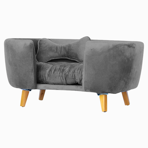 Poltrona Cama Pet Hanna Estofada Tecido Veludo Divini Decor:cinza
