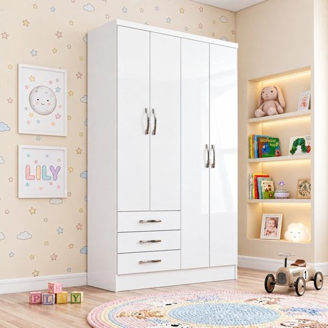 Guarda Roupas Juvenil / Infantil 4 Portas 3 Gavetas Maju Branco Expresso Móveis
