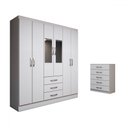 Ver imagem 3 de Guarda-roupa Casal Emma 6 Portas 3 Gavetas e Espelho com Cômoda 5 Gavetas Branco - Panorama Móveis