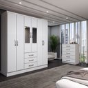 Ver imagem 1 de Guarda-roupa Casal Emma 6 Portas 3 Gavetas e Espelho com Cômoda 5 Gavetas Branco - Panorama Móveis