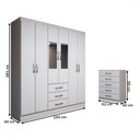 Ver imagem 4 de Guarda-roupa Casal Emma 6 Portas 3 Gavetas e Espelho com Cômoda 5 Gavetas Branco - Panorama Móveis