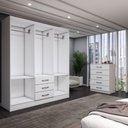Ver imagem 6 de Guarda-roupa Casal Emma 6 Portas 3 Gavetas e Espelho com Cômoda 5 Gavetas Branco - Panorama Móveis