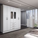 Ver imagem 5 de Guarda-roupa Casal Emma 6 Portas 3 Gavetas e Espelho com Cômoda 5 Gavetas Branco - Panorama Móveis