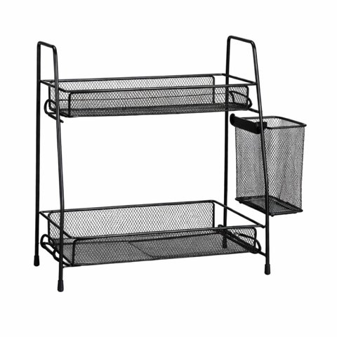 Organizador Aramado Preto 35x32x17cm em Metal com 2 Andares Multiuso
