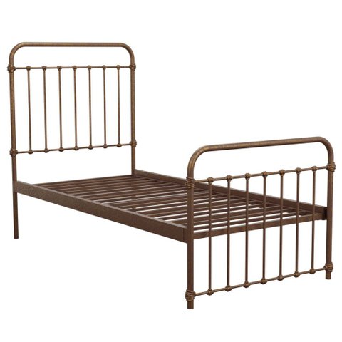 Cama de Ferro Patente Solteiro Icamas Marrom com Ouro Envelhecido
