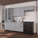 Ver imagem 1 de Cozinha Modulada 4 Peças Cristaleira Balcão sem Tampo 2 Aéreos 100% MDF Bari Cinza/Titânio Fosco