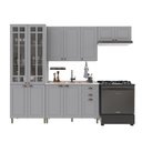 Ver imagem 2 de Cozinha Modulada 4 Peças Cristaleira Balcão sem Tampo 2 Aéreos 100% MDF Bari Cinza/Titânio Fosco