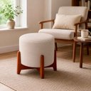 Ver imagem 4 de Puff Thor Redondo Banqueta Base 4 Pés Madeira Maciça 45cm Azekasa Linho Off-White