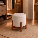 Ver imagem 3 de Puff Thor Redondo Banqueta Base 4 Pés Madeira Maciça 45cm Azekasa Linho Off-White