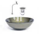 Ver imagem 1 de CUBA DE VIDRO REDONDA 42CM OURO ENVELHECIDO + VALVULA + TORNEIRA CROMADA