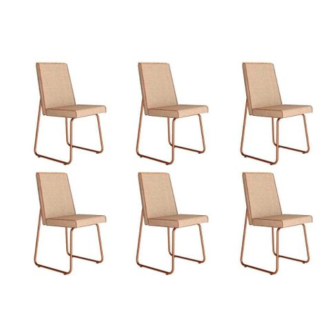 Kit 6 Cadeiras Sala Jantar Lira 1752 6 Uni Rose/linho Areia/courano Caramelo - Carraro