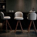 Ver imagem 6 de Kit de Duas Banquetas Alta Estofada Giratória para Bancada Base Madeira Laura Linho Cinza Claro