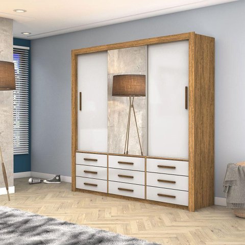 Guarda Roupa Anjos Plus 3 Portas 9 Gavetas Carioca Móveis Cinamomo com Off White