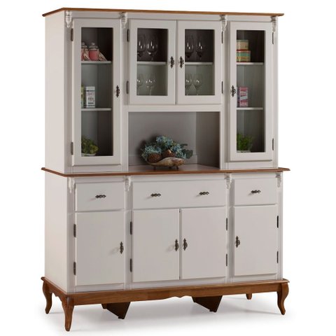 Cristaleira Arca Oratório 8 Portas 3 Gavetas e Pés Luiz XV 60634 Linz Móveis - Off White/Imbuia