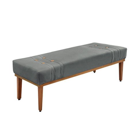 Divã Recamier Banco Base Madeira para Quarto Gênova 195cm Veludo Cinza S04 - D'Rossi