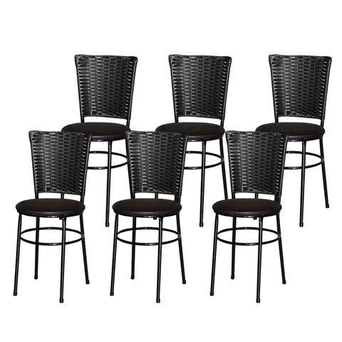 6 Cadeiras para Mesa Preta Hawai Preto:marrom