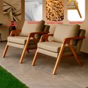 Ver imagem 5 de Kit 2 Poltrona Sala Decorativa Stella Estofada Veludo Bege Base Madeira Castanho - Arkell