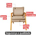 Ver imagem 7 de Kit 2 Poltrona Sala Decorativa Stella Estofada Veludo Bege Base Madeira Castanho - Arkell
