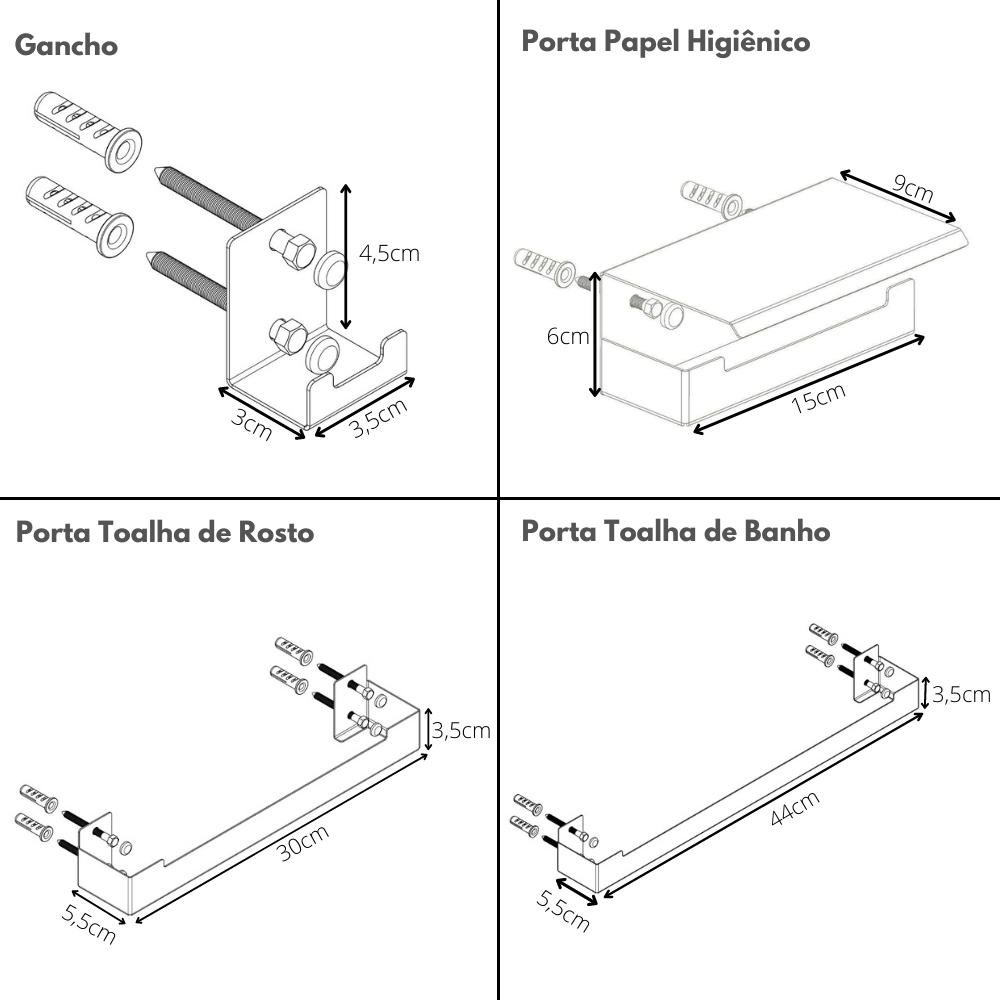 Kit Acessórios Para Banheiro Inox 6 Peças ELG - 7