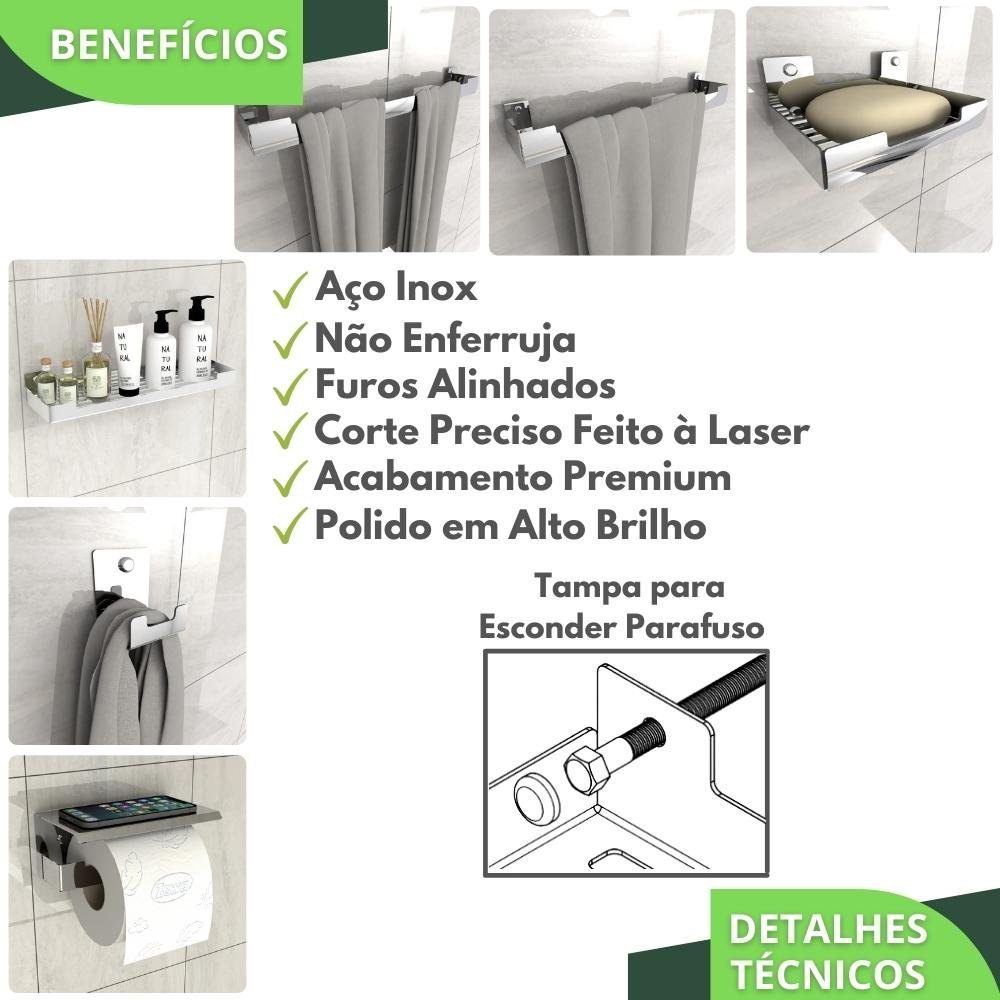 Kit Acessórios Para Banheiro Inox 6 Peças ELG - 2