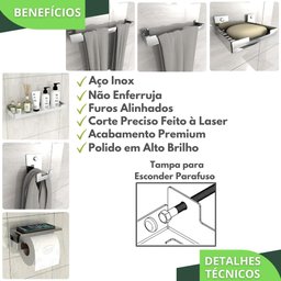 Kit Acessórios Para Banheiro Inox 6 Peças ELG - 2
