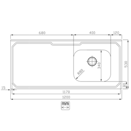 Pia de Inox 1,20 X 0,53 Lisa Cuba Deslocada para Direita - 2