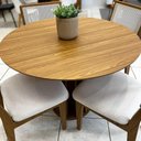 Ver imagem 5 de Conjunto de Jantar 4 Lugares Mesa Redonda MDF Tela Palha Freijó e Bege Rústico 105cm Dalla Costa