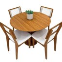 Ver imagem 2 de Conjunto de Jantar 4 Lugares Mesa Redonda MDF Tela Palha Freijó e Bege Rústico 105cm Dalla Costa