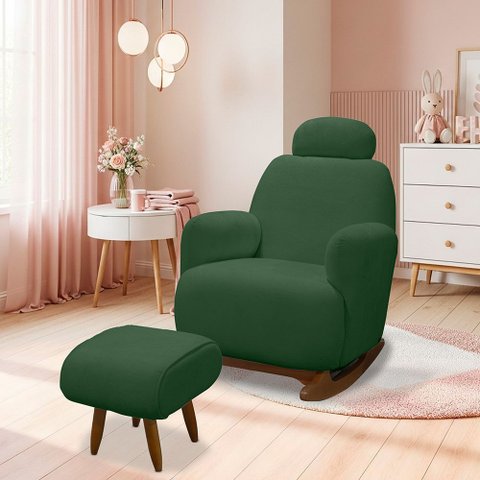 Poltrona de Amamentação Aurora c/ Puff Boucle Verde