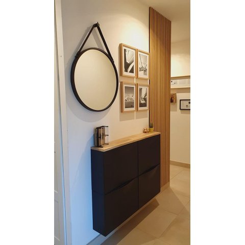 Espelho Redondo 61cm com Alça Estilo Rústico: Marrom Café