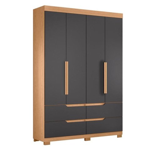 Guarda Roupa Solteiro Doble 04 Portas Freijó Titanium - Móveis Albatroz