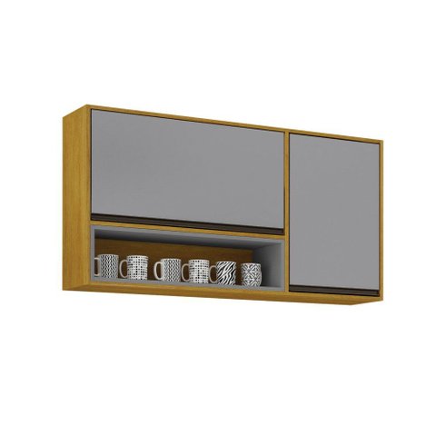 Armário Aéreo Eduarda Plus 2 Portas com Porta Condimentos Cinamomo/Cinza