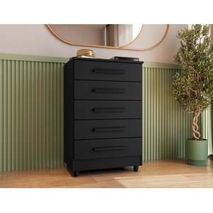 Cômoda Organizadora Multiuso Paola para Quarto 5 Gavetas - Preto