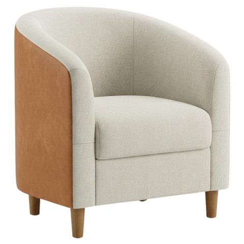 Poltrona Decorativa Aura Pes Madeira Linho e Courino Tca 210 Tcs 727 Moll