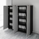 Ver imagem 4 de Armário Alto Duplo 1,58m para Escritório com 4 Portas de Abrir e Puxadores Metálicos F5 Office Cinza