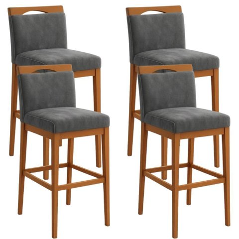 Kit 4 Banquetas Alta Cozinha Gourmet Conforto Suede