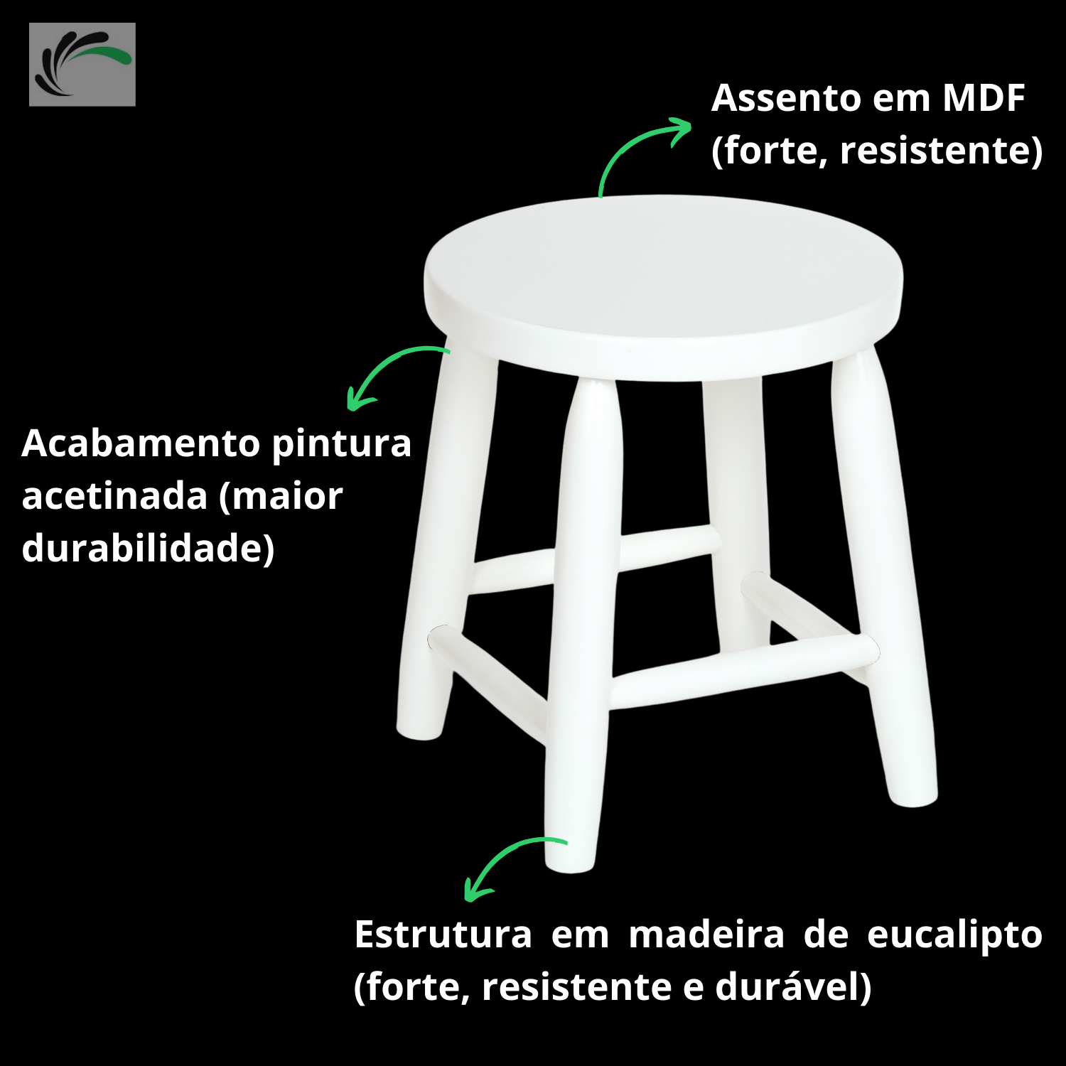 Banqueta Baixa Móveis Kelly Redonda Madeira 30 Cm Branca - 2