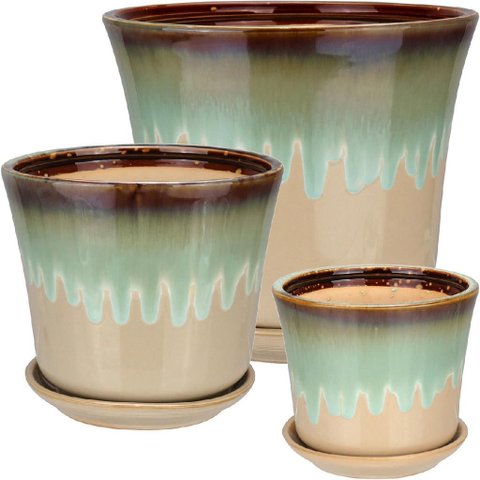 Jogo 3 Vasos Planta Cachepô Home&Co Cerâmica Verde