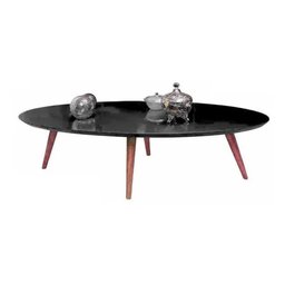 Mesa de centro oval para sala 90x60 cm pés palitos cores - Preto - 1
