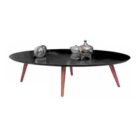 Mesa de centro oval para sala 90x60 cm pés palitos cores - Preto