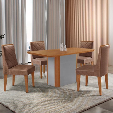 Mesa de Jantar Isadora 120cm Tampo Mdf Laminado com 4 Cadeiras Isadora