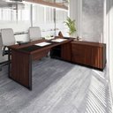 Ver imagem 1 de Escrivaninha Mesa Escritório Diretor em L com Armário Lateral e Caixa de Tomadas 3 Gavetas 180cm Cor