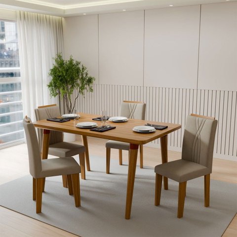 Mesa de Jantar 4 Lugares Adele Cinamomo/Off White - Panorama Móveis