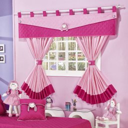 Cortina Infantil Little Girl para Varão Simples com Abraçadeiras - Pink - 1