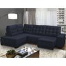 Sofá Chaise Canto 5 Lugares Retrátil 2,85x2,05 Mola Bonnel Pillow Rio Veludo Azul Escuro - SóSofá - 1
