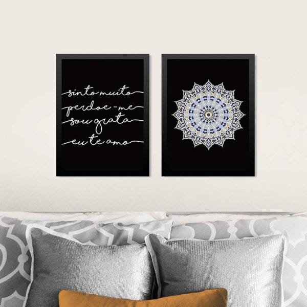 Conjunto 2 Quadros Decorativos Mandala e Frases Los Quadros - 2