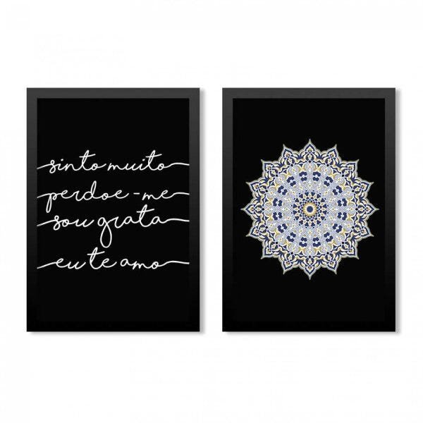 Conjunto 2 Quadros Decorativos Mandala e Frases Los Quadros - 1