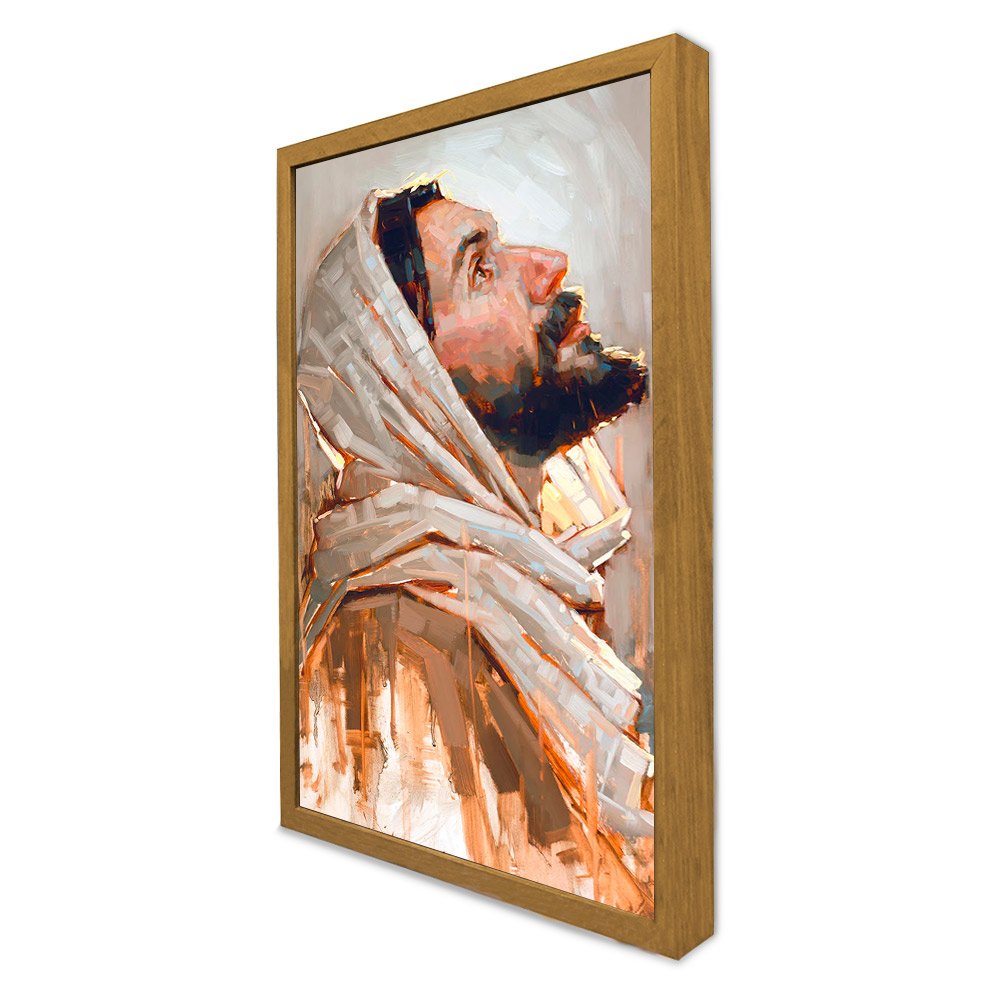 Quadro Decorativo Jesus Cristo Luz Divina em Moldura Caixa TaColado Moldura Trad 1cm Madeira Escura  - 3