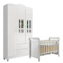Ver imagem 1 de Berço Americano Mirelle e Guarda Roupa Infantil Ariel 3 Portas Branco Brilho - Carolina